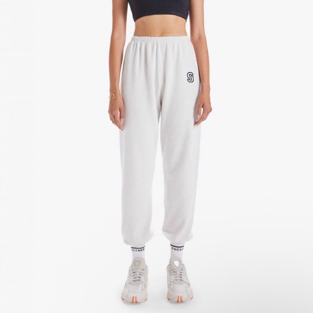Womens Sprwmn Embroidered Plush Sweatpant Vintage White Natural Sz S